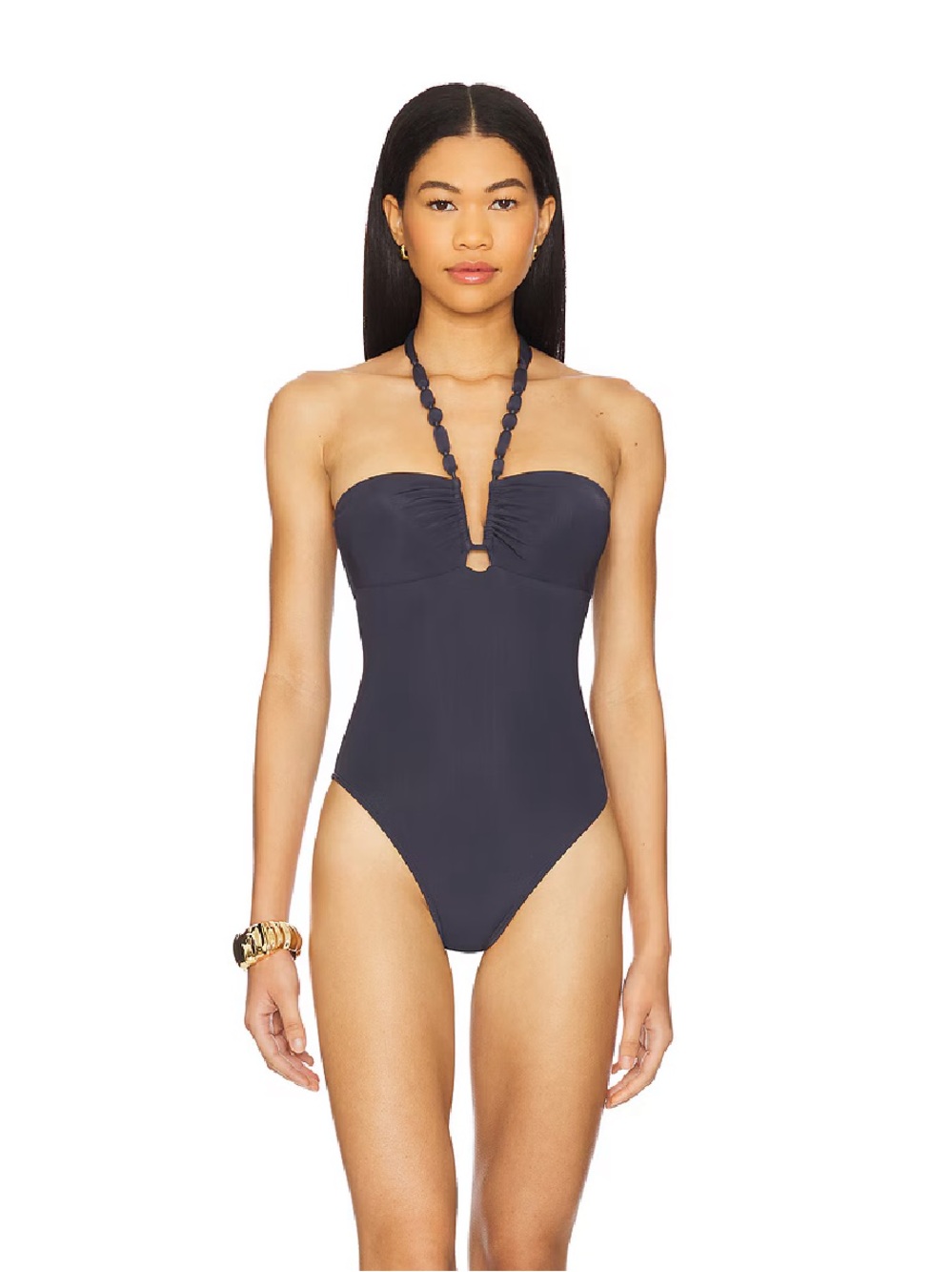 Vix Paula Hermanny Blue Gray Halter One Piece Swimsuit NWOT Medium